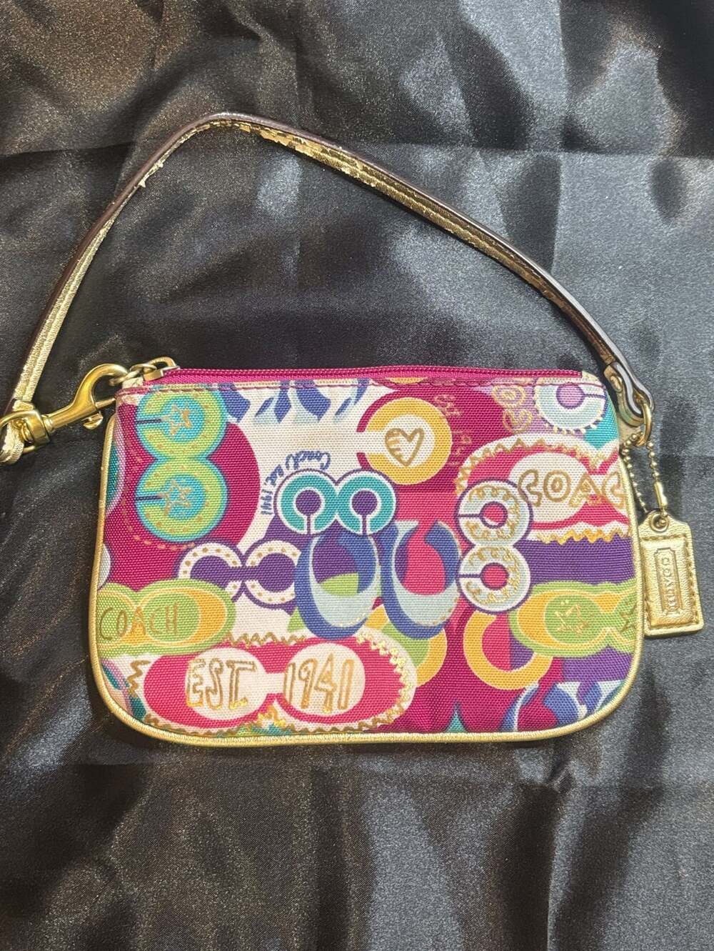 Coach Poppy Wristlet Vivid Canvas C Pattern